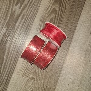 Red Ribbon Set 3 Pack - Wired Glitter And Velvet - 1 1/2 In X 30 Ft